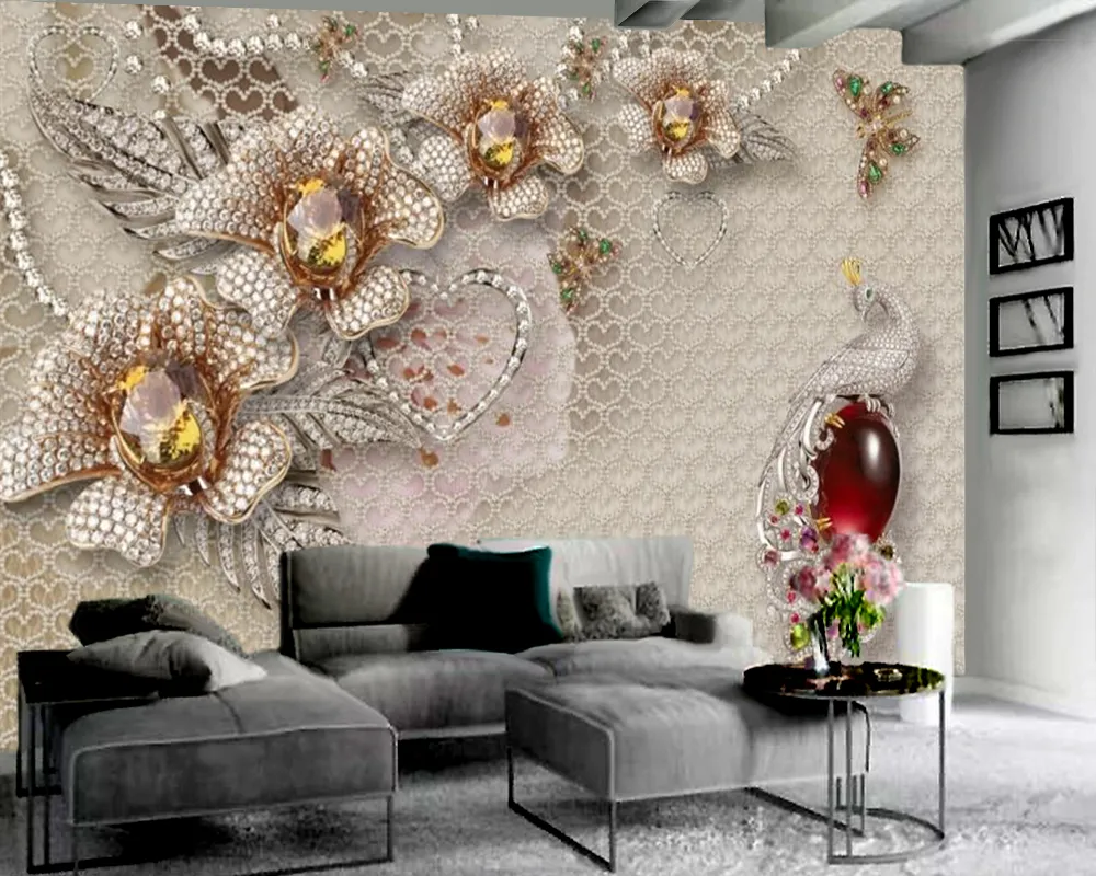 高級3D壁紙高級ダイヤモンドフラワー3D壁紙ロマンチックな花の装飾的なシルククラシック3Dの壁紙