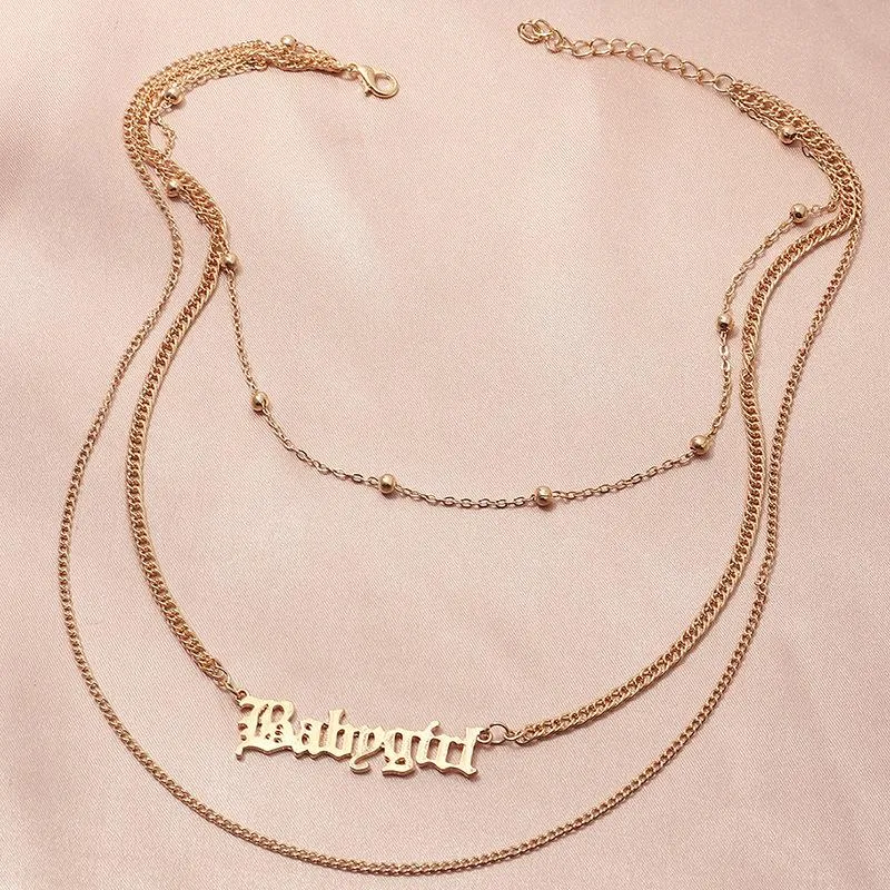 Gold Plated Babygirl Pendant Layered Necklace – www.pipabella.com