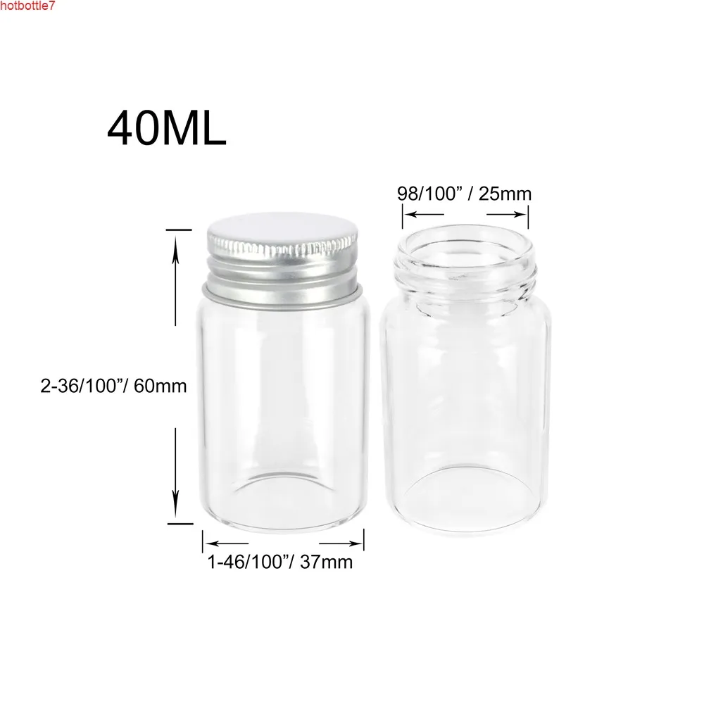 40 ml Mini botellas de vidrio transparente con tapa de rosca de plata Cubierta de aluminio 40cc Lindos tarros viales DIY CRAFT 24pcSHigh Cantidad