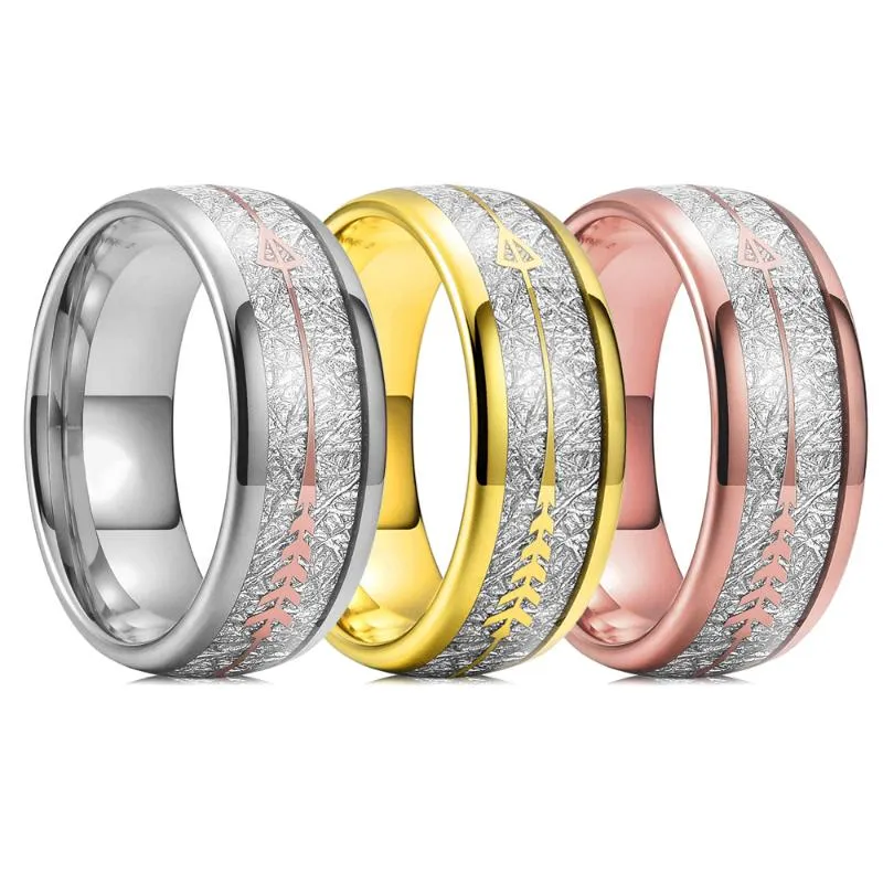 Trouwringen Trendy 8mm Goud Kleur Pijl Tungsten Ring voor Mannen Vrouwen Vintage Meteorite Pattern Engagement Steel Band