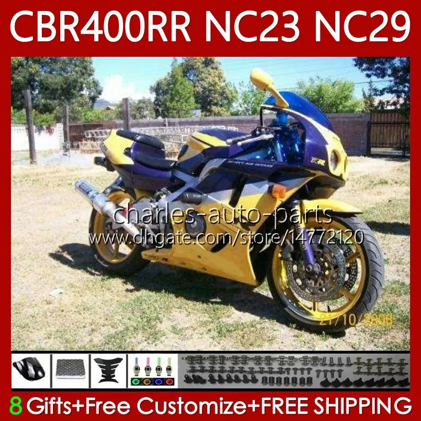 Кузов для Honda Fairing CBR400 RR CBR400RR NC23 88-99 65NO.159 NC29 CBR 400 RR CC 88 89 90 91 92 93 400CC CBR 400RR Желтый синий 1994 1995 1996 1997 1998 1999 OEM Bodys