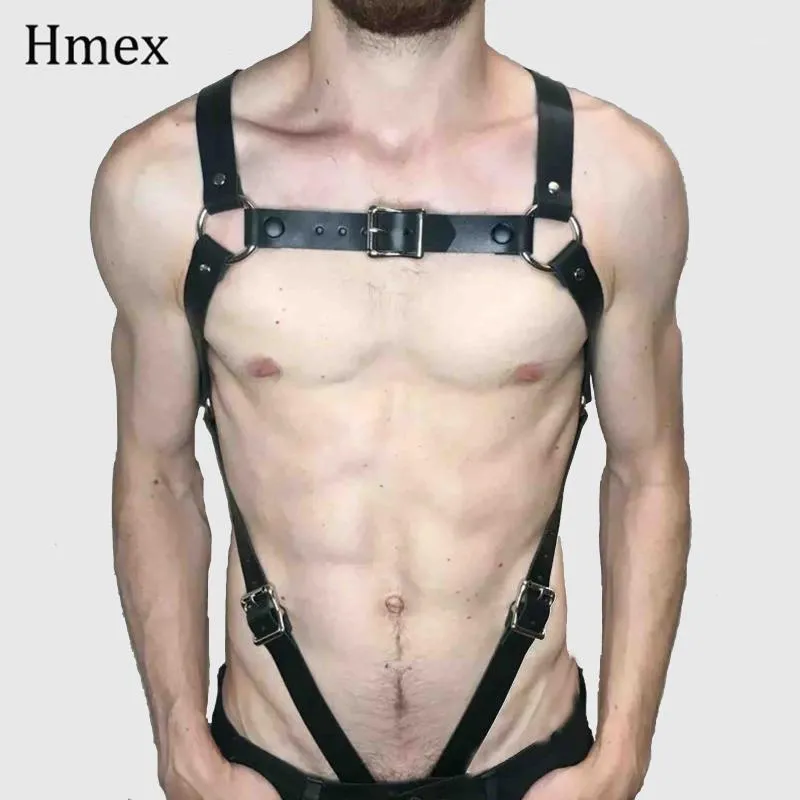 Punk Leather BH Harness Men Sexy Erotico Belt Body Bondage Harajuku Gothic Suspenders Manliga underkläder axelband11325695