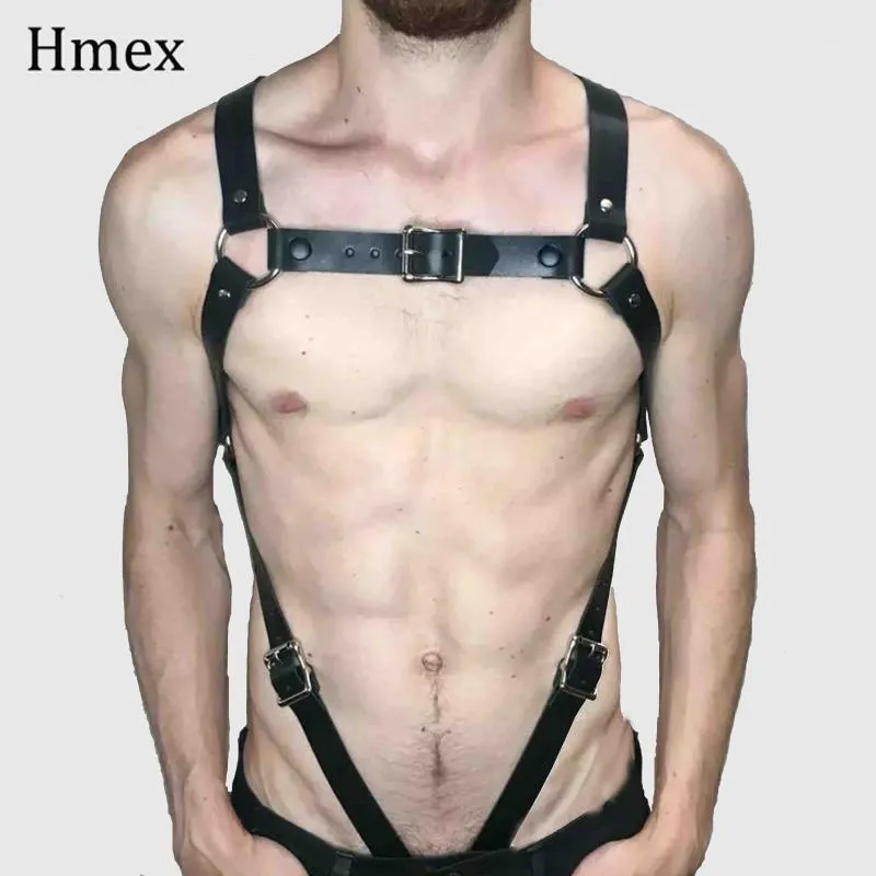 Harnais de soutien-gorge en cuir Punk pour hommes, ceinture érotique Sexy, Bondage corporel, bretelles gothiques Harajuku, Lingerie masculine, bretelles d'épaule 11325695