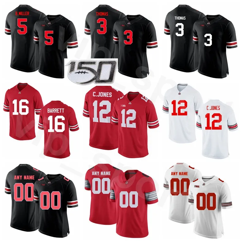 College NCAA Ohio State Buckeyes Football 3 Michael Thomas Jersey 12 Cardale Jones Braxton Miller JT Barrett Noir Blanc Blanc Femme Enfants