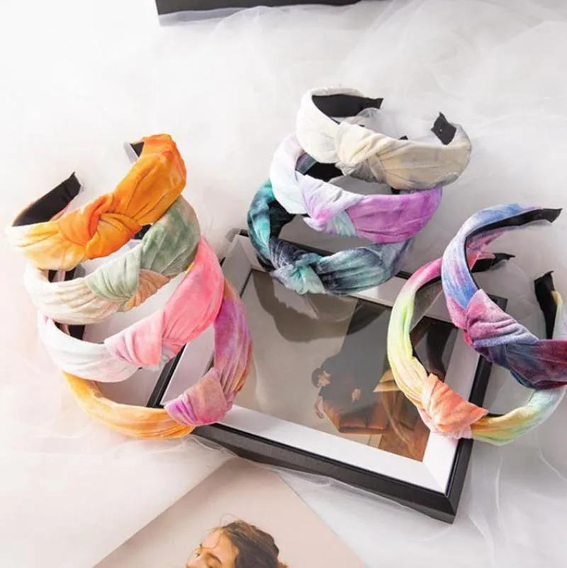 Knot Headbands Tie Dyed Girls Hairband Retro Bow Hair Hoop Wide Side Hair Band Women Headdress Female Hair Accessories 9 Colors