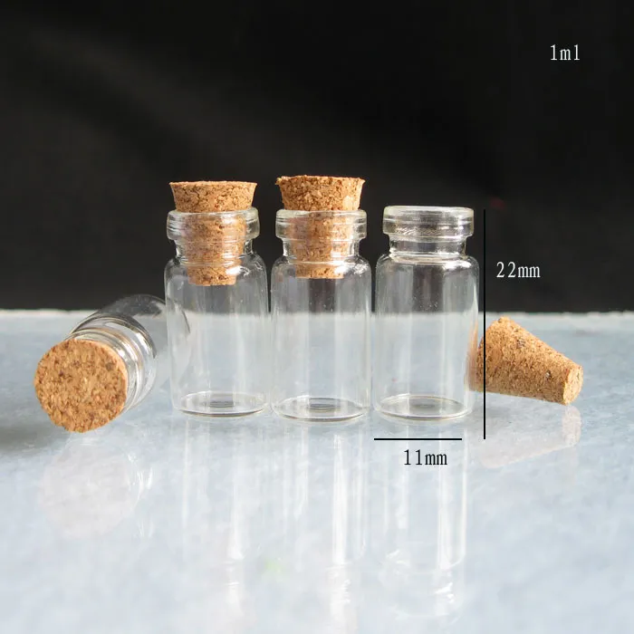 1000 x 1ml mini cam şişe ahşap mantar ile küçük örnek şişe 1000 ml