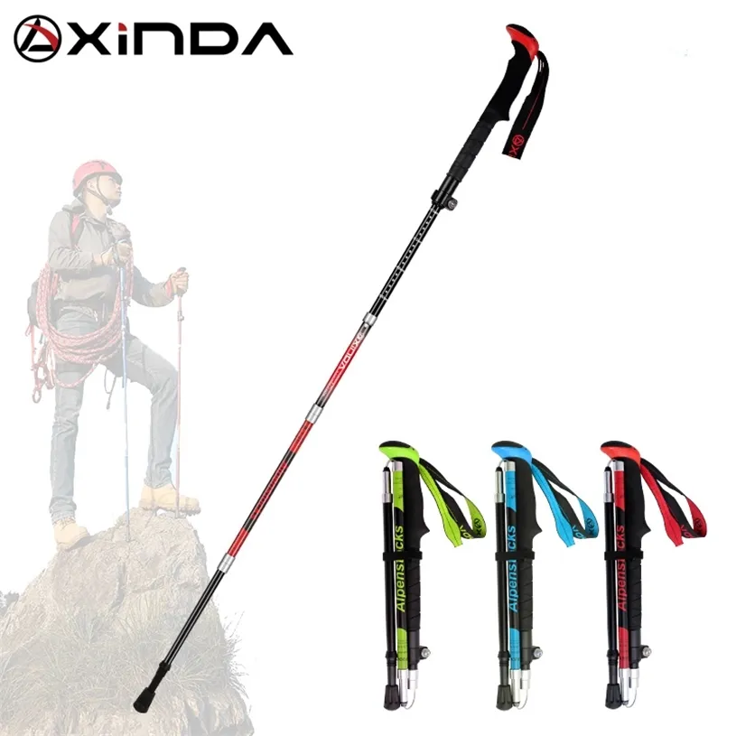 Xinda Folding Trekking Poles Kolfiber Ultralös Quick Lock Walking Stick Vandring Running Nordic Pole 220104