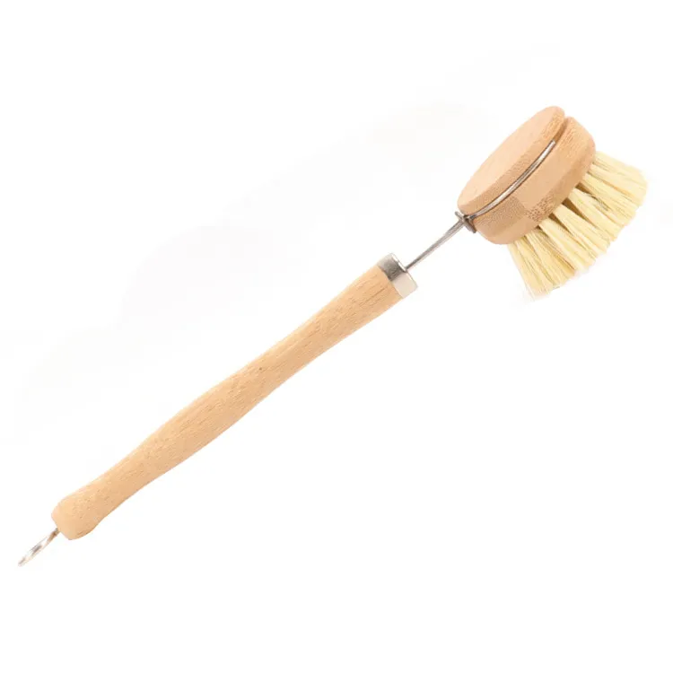 Natural Wooden Long Handle Pan Pot Brush Dish Bowl Washing Cleaning Brush Heads Household Kitchen Cleaning Tools JJB14093