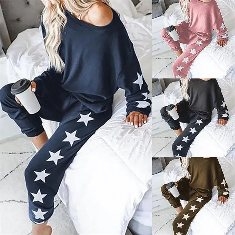 Autumn Two-Piece Tracksuit Set for Women, Star Print Pullover Top and  Pants, Sport Jogger Suit, Casual Female Lounge Wear Outfits