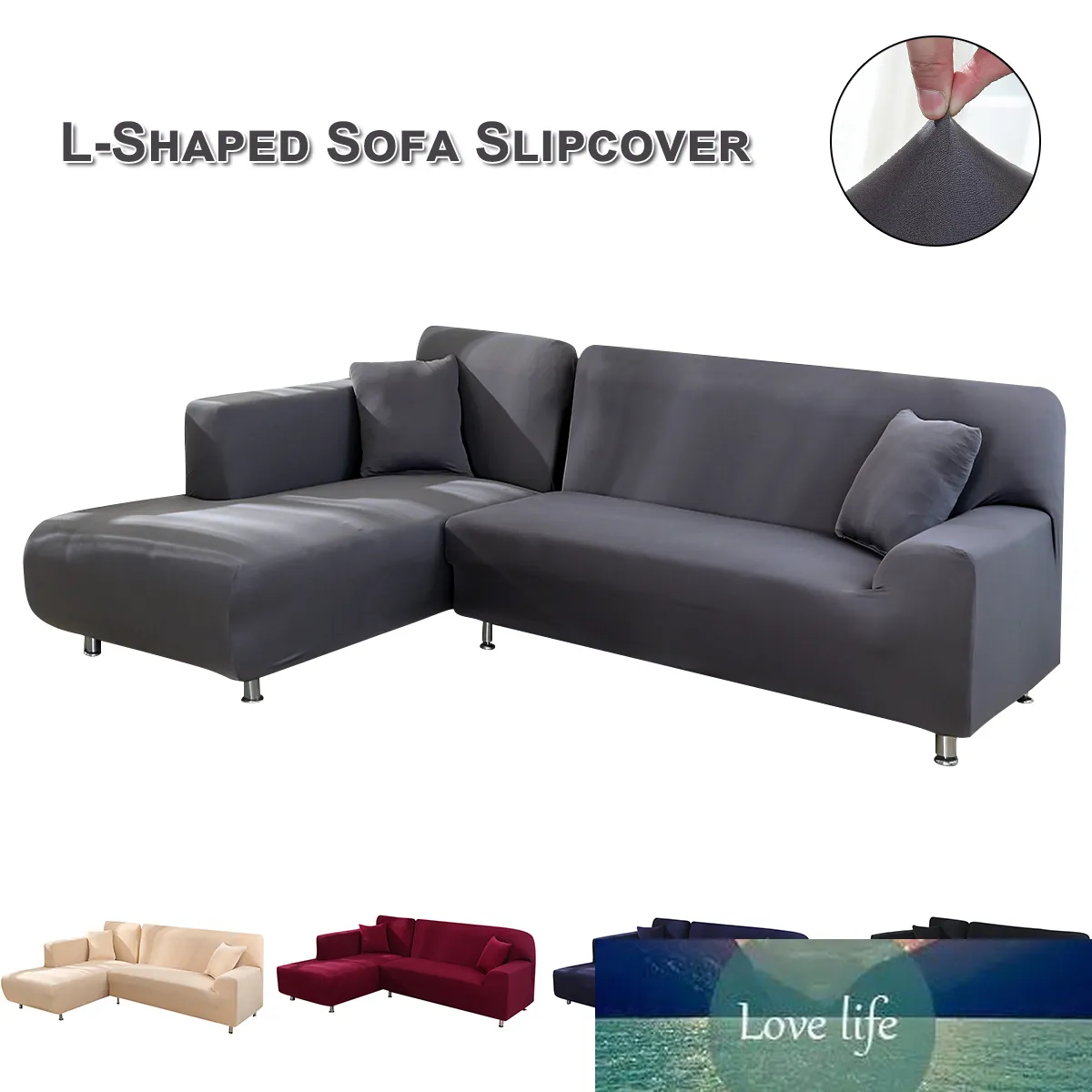 Sectional Couch Covers L-Shaped Corner Sofa Covers Soft Furniture Slipcovers Polyester Fabric Stretch Solid Color Sofa Covers D3