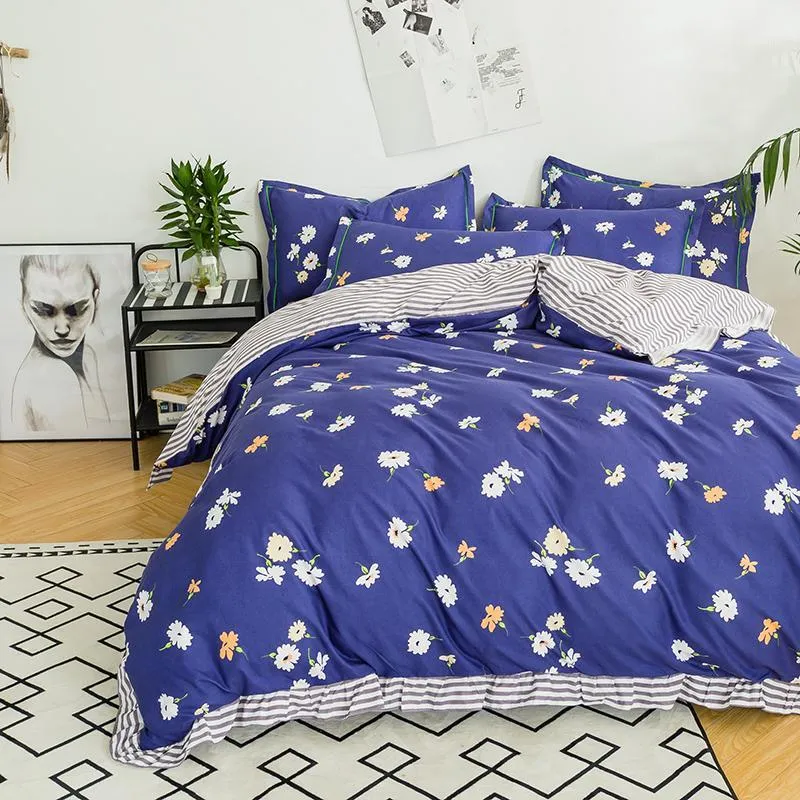 Sängkläder sätter Little Daisies Däcke Cover Set Cotton Double-Side Print Quilt Bed Bedclothes Bedlak med kuddfodral ingen täcke1