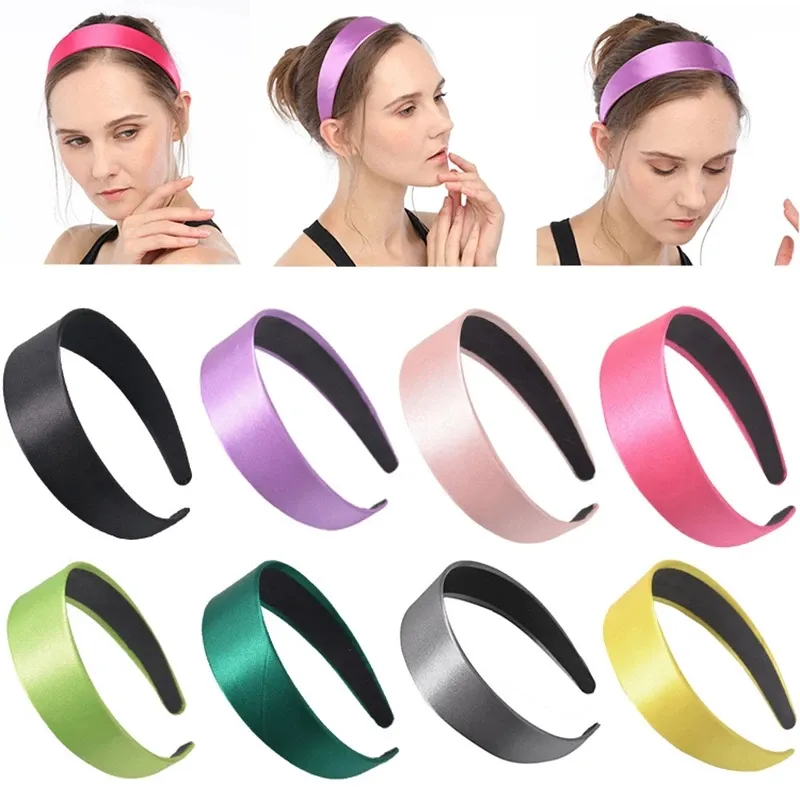 2020 neue einfache Satin-Seiden-Stirnbänder für Frauen und Mädchen, breite Haarbänder, einfarbig, rosa, gelbe Lünette, Haarband, Haar-Accessoires