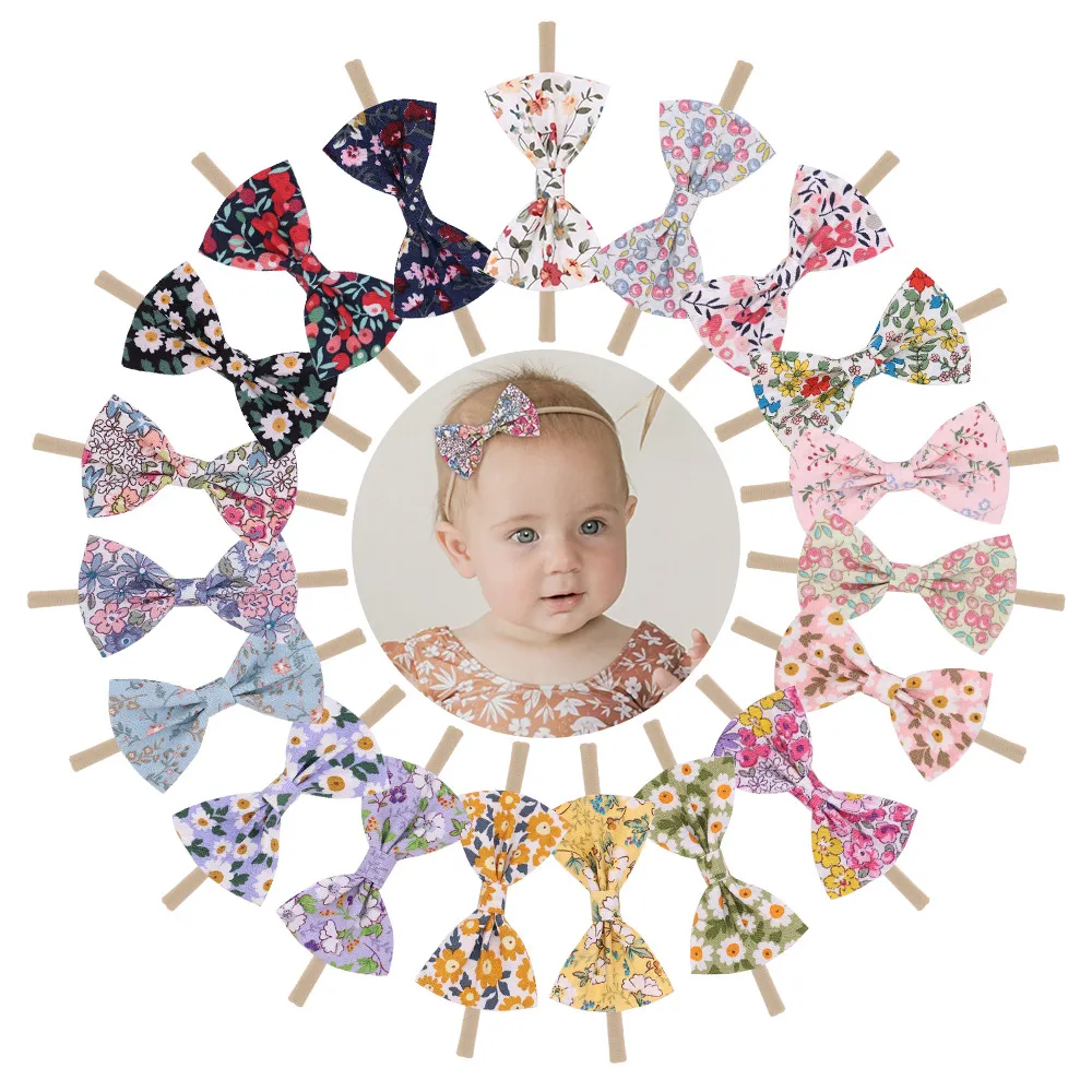 19 colores Baby Bow Headbands Floral Hairband Girls Flower Linda Diadema simple para niños Nylon Accesorios para el cabello Bowknot Hairbands KHA322