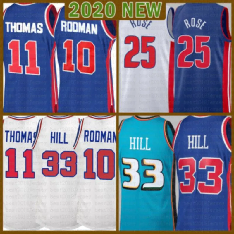 2021 Nuova sovvenzione 33 collina Jersey di pallacanestro Dennis 10 Rodman Mens Isiah 11 Thomas maglia retrò Derrick 25 rosa economico bianco