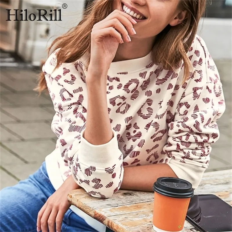 HiloRill Herbst Frauen Sweatshirt Casual Langarm Print Pullover Hoodie Lose O Neck Hoodies Mode Tops Sudaderas Mujer 201217