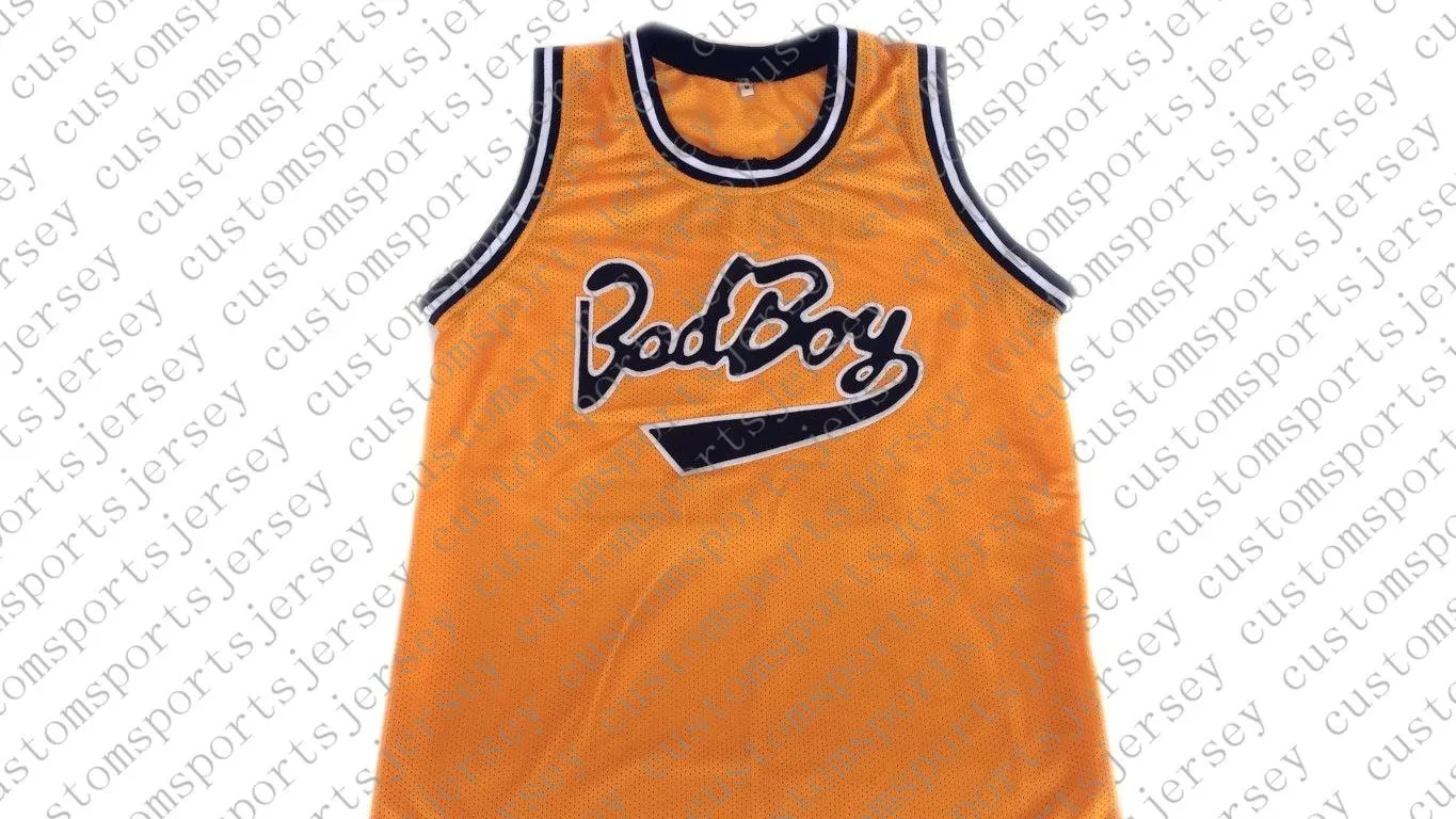 Partihandel Biggie Smalls 72 Bad Boy Notorious Big Basketball Jersey Yellow Stitched Anpassning Alla Nummer Namn Män Kvinnor Youth Basketball Jerseys