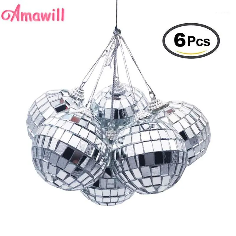 Décorations de Noël Amawill 6pcs Ornements de boule 3cm 5cm Mini Disco Miroir Décoration d'arbre de Noël Faveur et cadeau 8D1