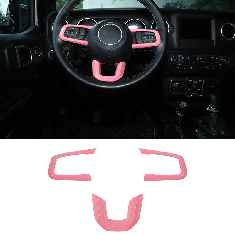 Pink ABS Steering Wheel Decoration Cover For Jeep Wrangler JL JT 18+ High Quality Auto Exterior Accessories