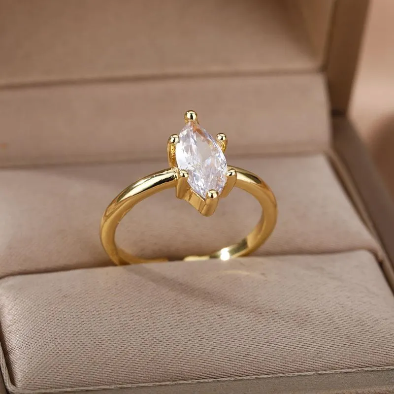 Anneaux De Mariage Simple Cristal Coeur Mariage De Mariée Bague En Or Pour Les Femmes Vintage Zircon Géométrique Doigt Ouvert Femme Bijoux De Fiançailles BFF