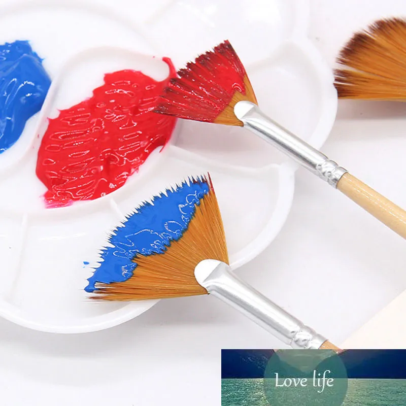 5Pcs/Set Oil Painting Brushes Wooden Handle Nylon Hair Fan-shaped Watercolor Paint Pen Log Color Drawing Art Supplies