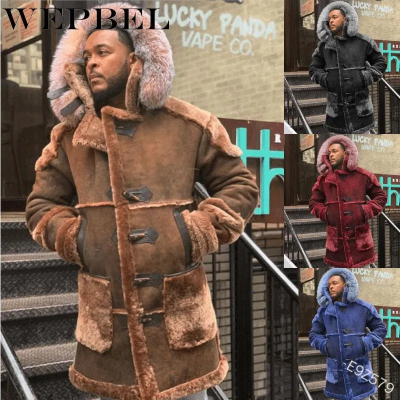 WEPBEL hiver couleur unie ample Patchwork Parkas hommes épais col rabattu à manches longues simple boutonnage poche daim à capuche manteau