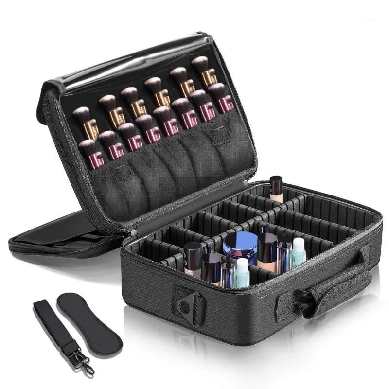 Kosmetiska påsar Väskor Makeup Train Case 3 Lager Vattentät resväska Organizer Kit Artist Storage Borsthållare med justerabl1