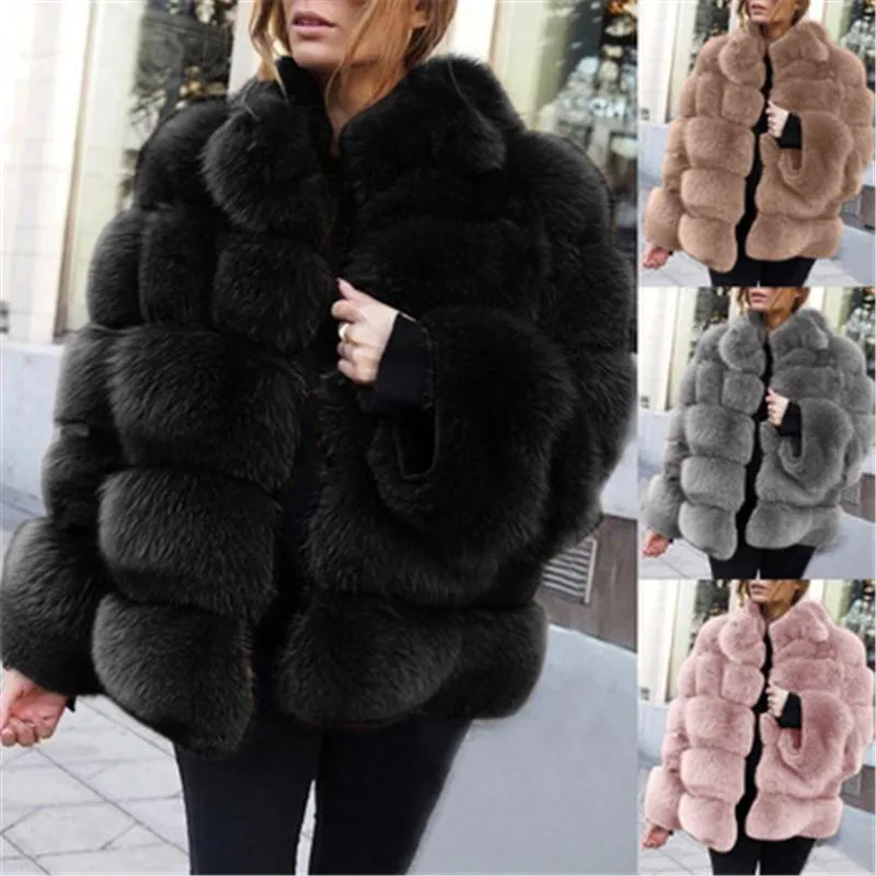 Womens Faux Fox Fur Coats Fashion Trend Long Sleeve Cardigan Splicing Fur Jackets Designer Female Winter New Casual Slim Velvet Outerwear