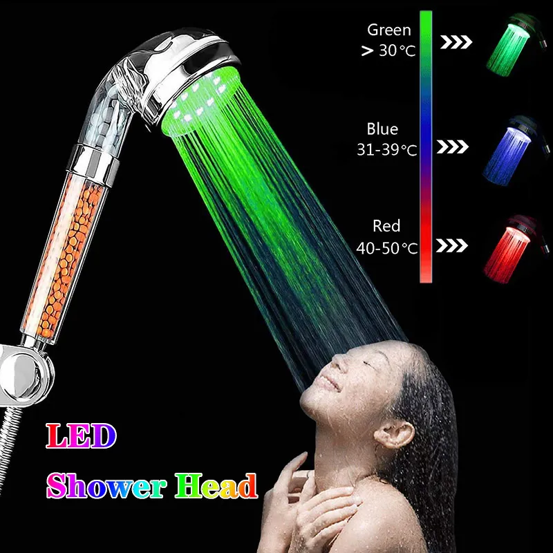 Led Colors Lights Changing Showers Head Bath Accessory Set No Battery Automatic Ionic Filter Stone Rainfall Bathroom Shower Heads