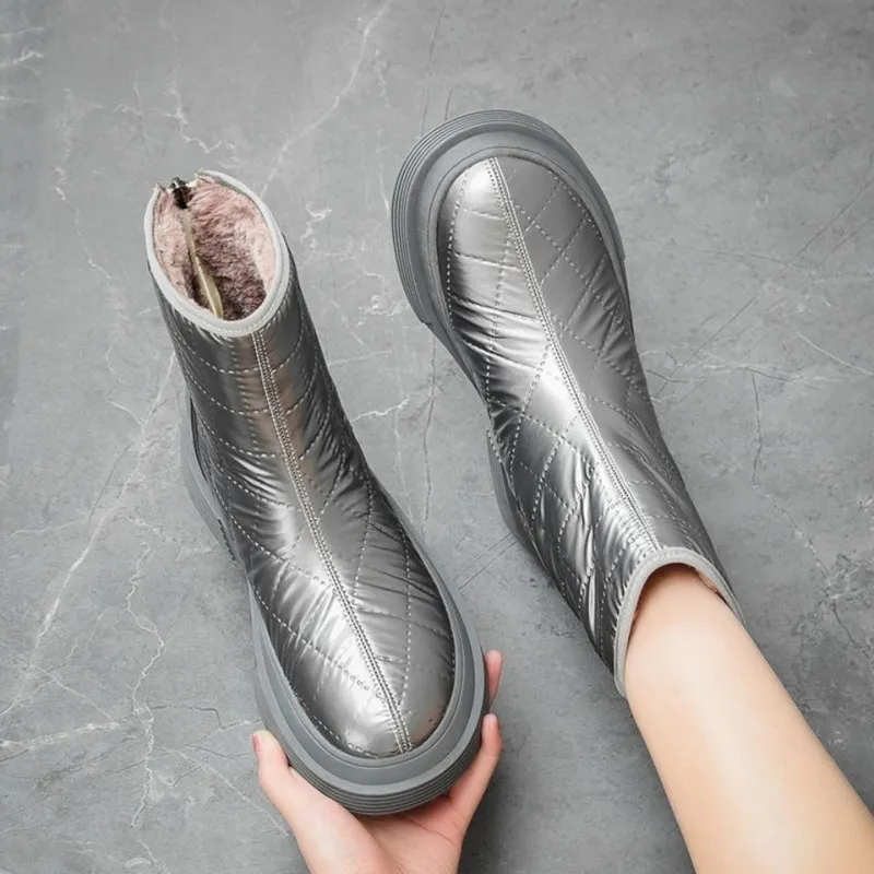 Fhanchu 2022 أزياء المرأة سنو bootswarm أفخم الأحذية لالفناستيك الباردة botasthick bothround