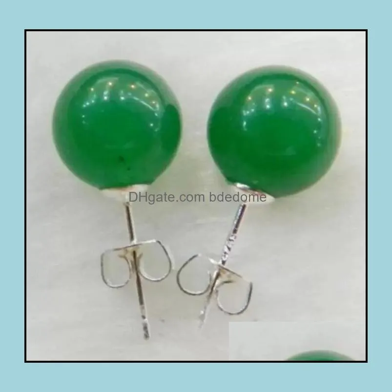 Genuine 10mm Natural Green Jadeite Jade 925 Solid Silver Stud Earrings AAA