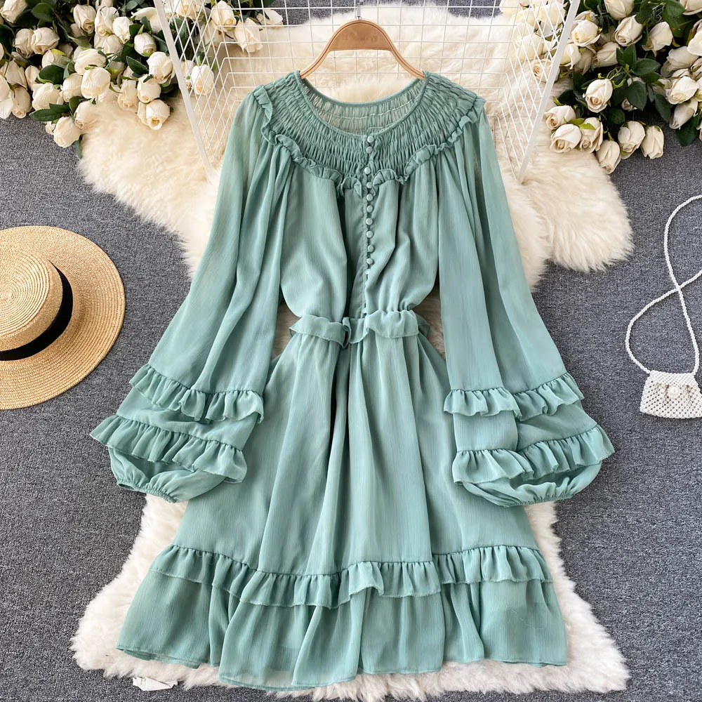 DHgate.com:Chiffon Dress for Women, Elegant Draped Ruffle O