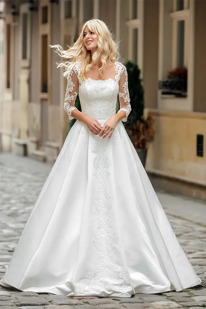 long sleeve a line wedding dress