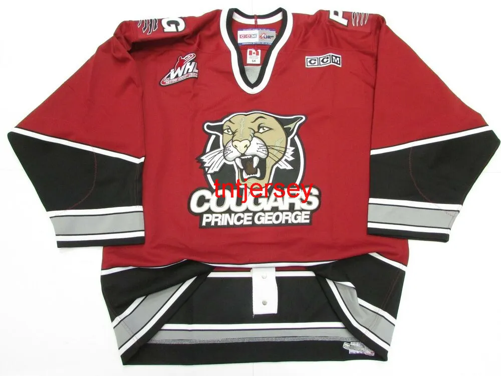 STITCHED CUSTOM PRINCE GEORGE COUGARS WHL CCM HOCKEY JERSEY ADD