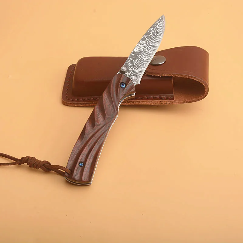 Specialerbjudande Damascus Folding Knife VG10 Damascus Steel Blade Rosewood Handle Ball Bearing EDC Gift Knives