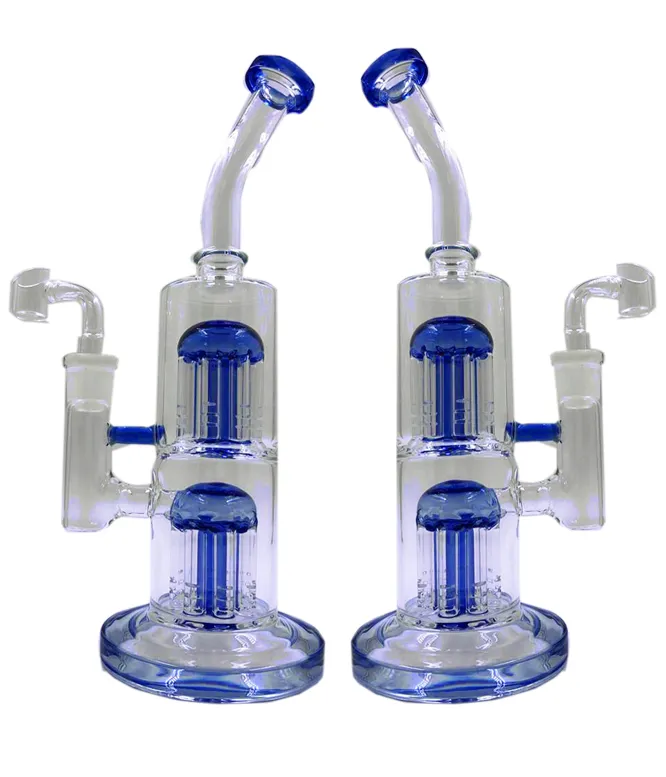 Hookahs dubbelkammare med armträd Perc diffusor glas bongs