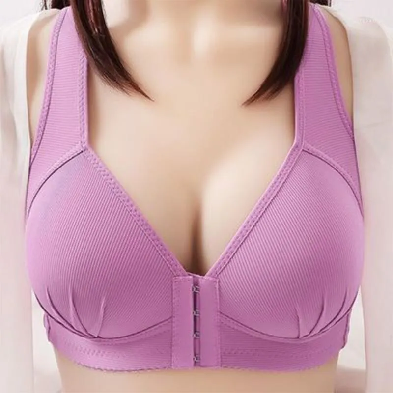 Women's Front Buckle Cotton Bras Gather Comfort And Sexy Large Size Thin No Steel Ring Bra Side-Finished Underwear Yoga Outfit