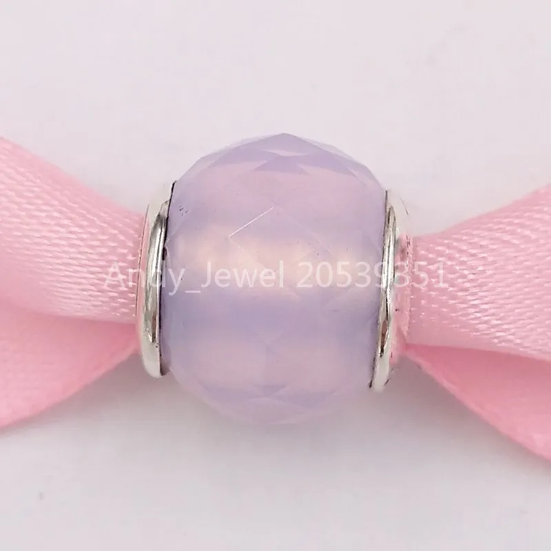 Andy Jewel 925 Sterling Silver Beads Glass Opalescent Pink Hacets Charm تناسب أساور المجوهرات الأوروبية على طراز Pandora.