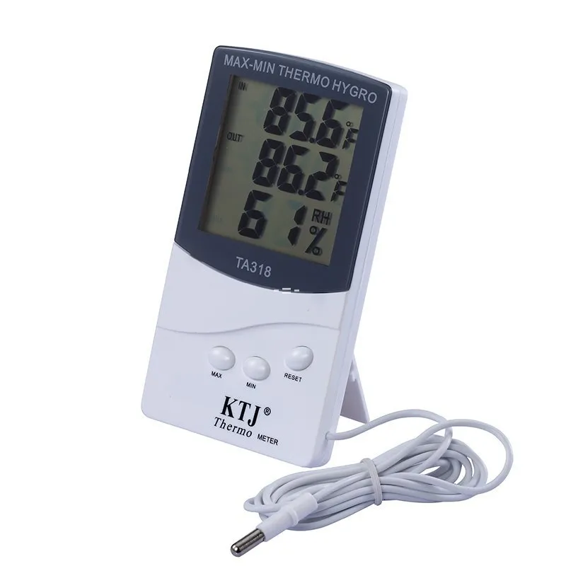 KTJ TA318 de Alta Qualidade Digital LCD Indoor / Outdoor Termômetro Higrômetro Higrômetro Temperatura Thermo Higro Medidor RRD13573 Mini Max