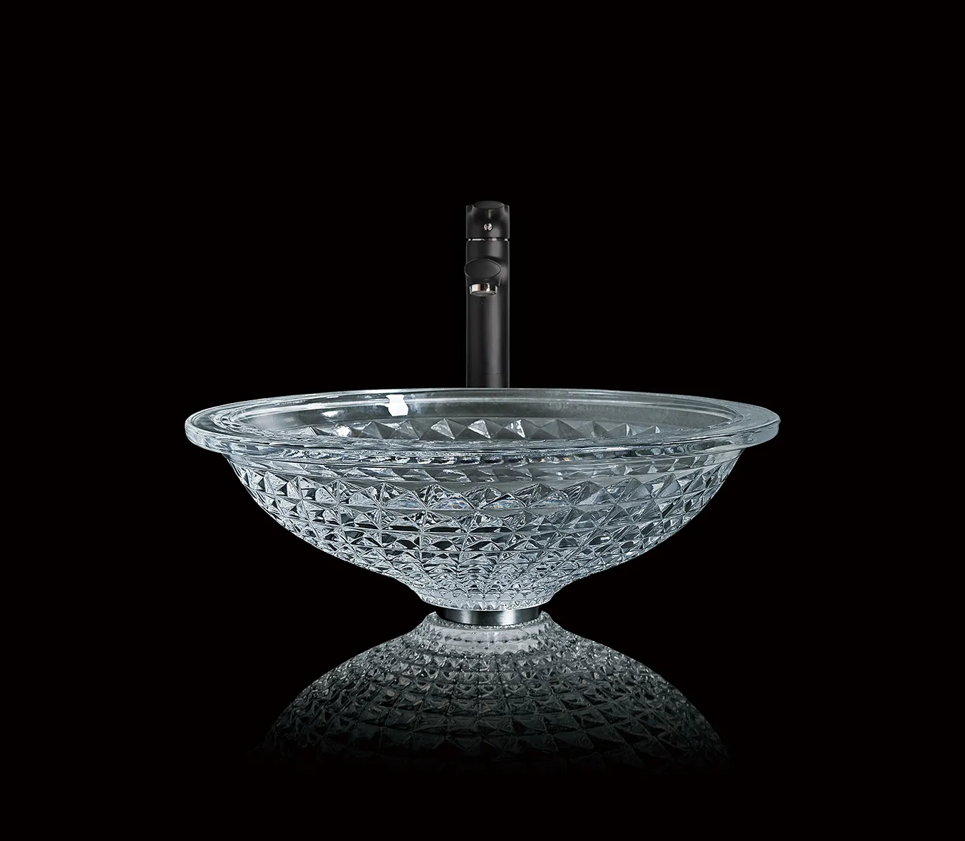 Diamant Motif Conception Transparent Rond Salle De Bains À La Main Lavabo Comptoir Lavabo trempé Verrerie Sink243V