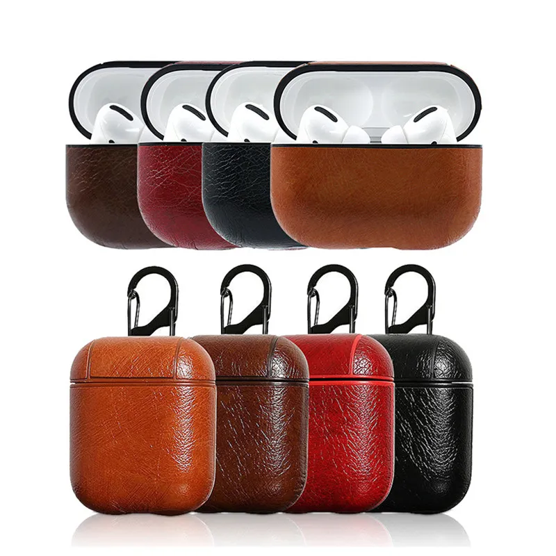 Leather Case For  PU + PC Cover Cases For  pro Bluetooth Earpods Earphone Leather Hook Clasp Keychain Protective case