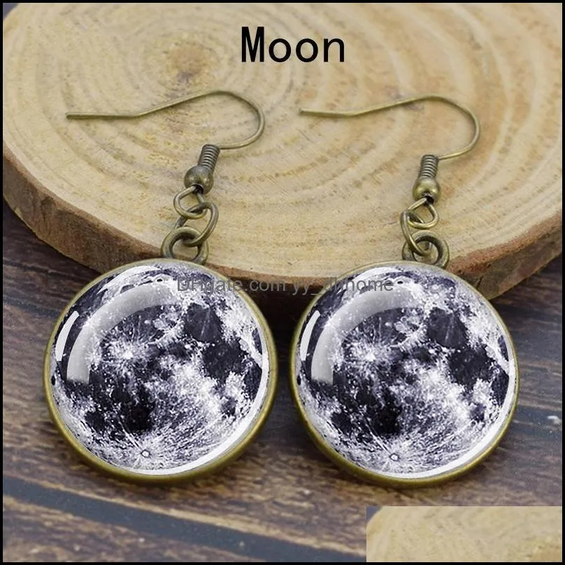 Dangle & Chandelier Solar System Planet Earrings Moon Earth Mars Jupiter Glass Cabochon Nebula Galaxy Jewelry For Women