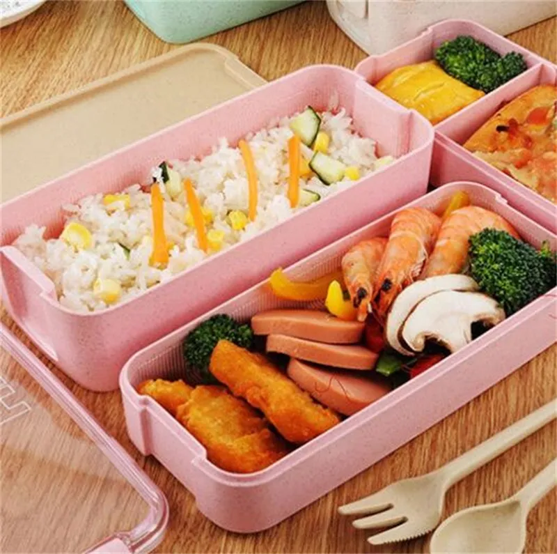 Scatola da pranzo in plastica Forchetta Cucchiaio Coperchio trasparente 3 strati Scatole per alimenti Studente Bento portatile Stoviglie Tinta unita Nuovo arrivo 8 5sm G2