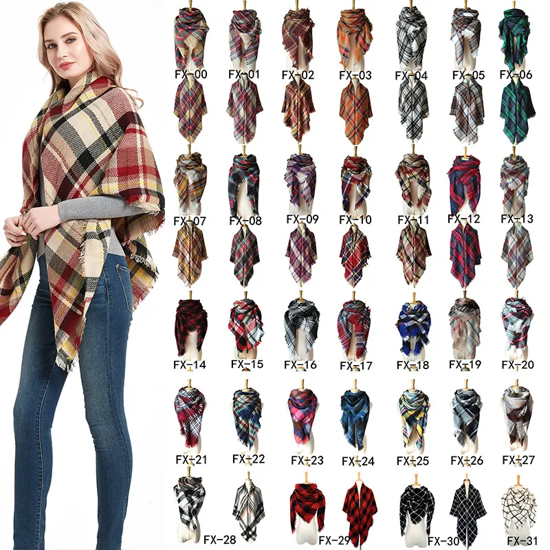 Vrouwen Sjaals Mode Vierkante Plaid Sjaal Kleurrijke Tartan met Kwastjes Winter Warm Sjaals Sjaal Wrap Neck Gaiter 13 Kleuren