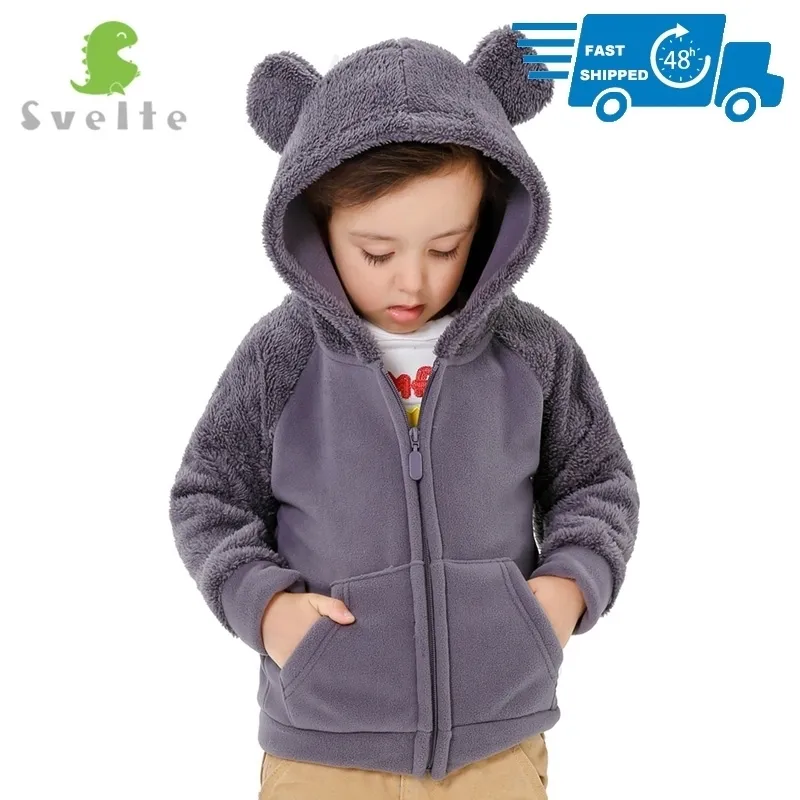 Svelte outono inverno para crianças meninos pele macia lã macia meninas com capuz jaqueta com capuz Outerwear casaco roupas com cartoon urso orelhas 201106