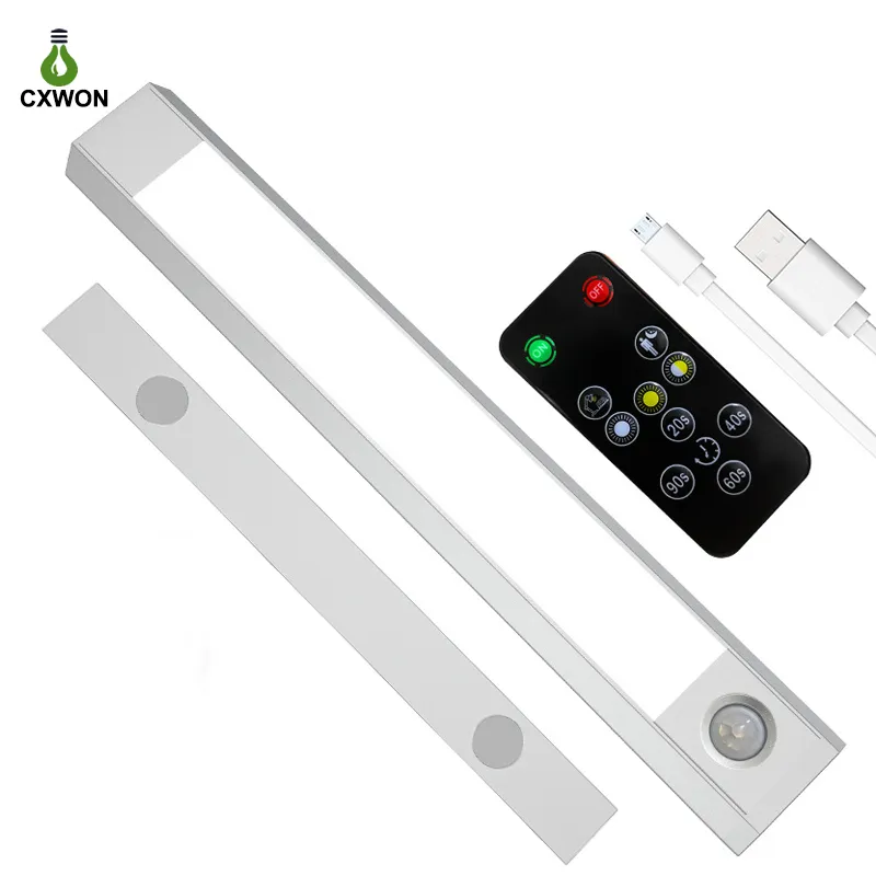 Onder kast LED -lichten PIR Bewegingssensor 3 kleuren Veranderlijk magnetische kastlamp USB Oplaadkeukenlicht Nachtlamp