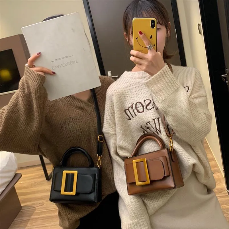 Designer PU Leather Tote Bag With Strap With Big Buckle And