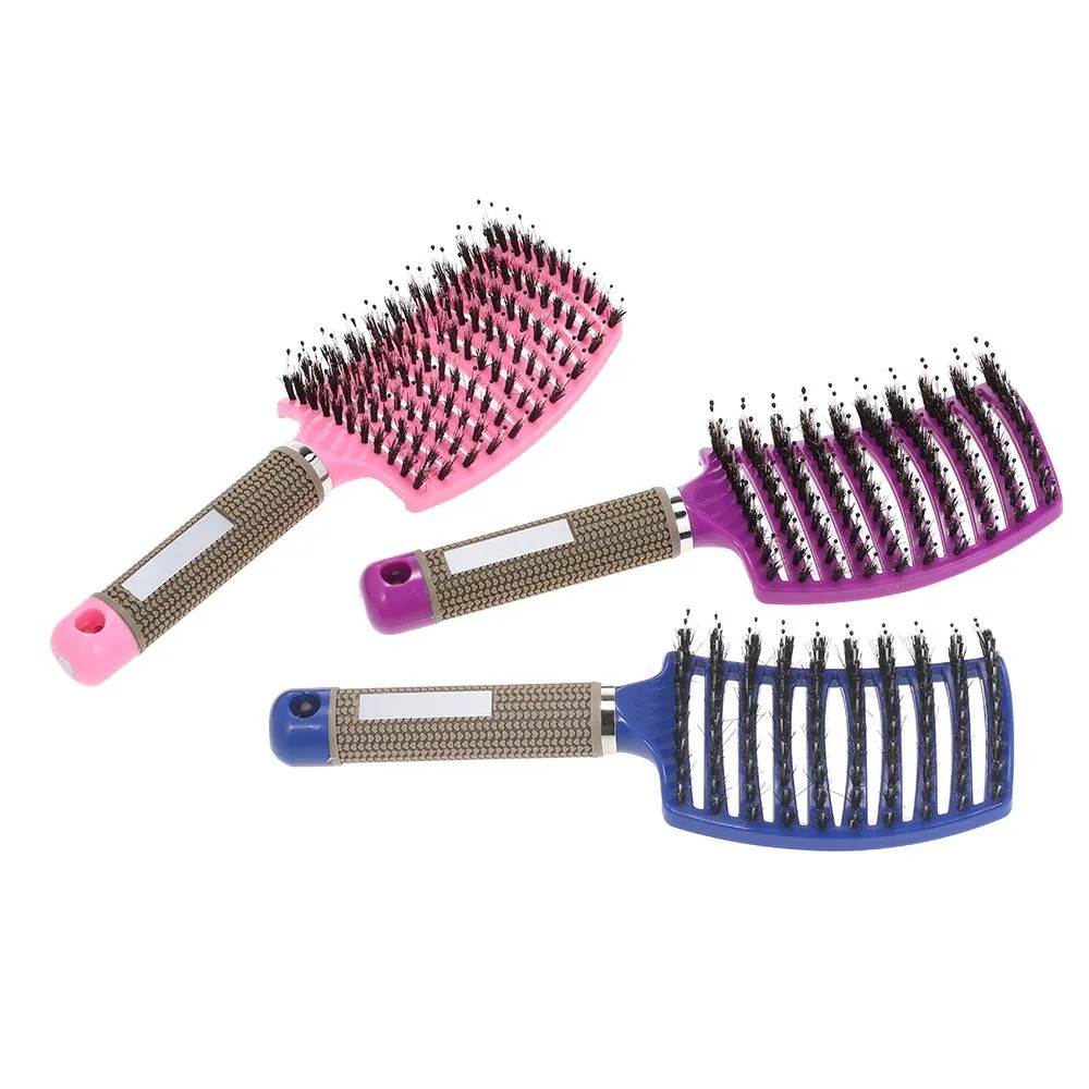 Curved Boar Bristle Hair Brush Massage Comb Detangling Portable Useful Hairbrush for Women straight hair curly hair styling smooth ribs