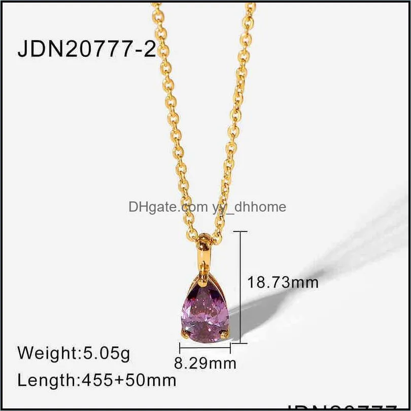 Listedcubic Zirconia 12 Month Birthstone Pendant Necklace Waterdrop Cz Aaa Zircon Jewelry Pvd Gold Stainless Steel for Gift