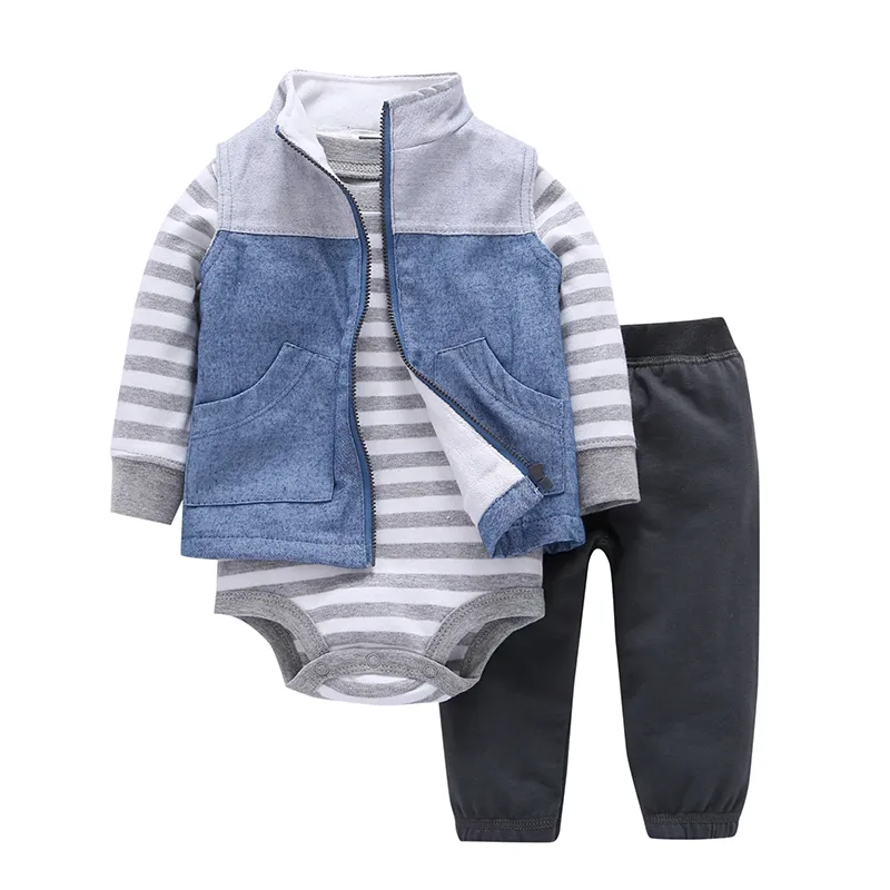 baby boy girl clothes newborn infant clothing set jacket+stripe bodysuit+pant new born outfit babies suit costume cotton 2020