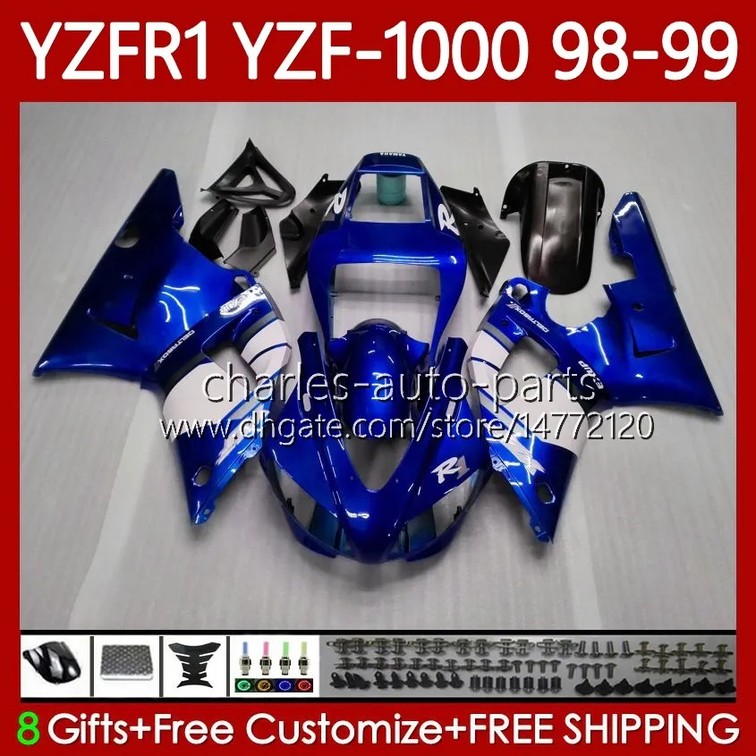 Motorcykelkropp för Yamaha YZF R 1 1000 CC YZF-R1 YZF-1000 98-01 Bodywork 82NO.171 YZF R1 YZFR1 98 99 00 01 1000cc YZF1000 1998 1999 2000 2001 OEM Fairings Kit Metallic Blue